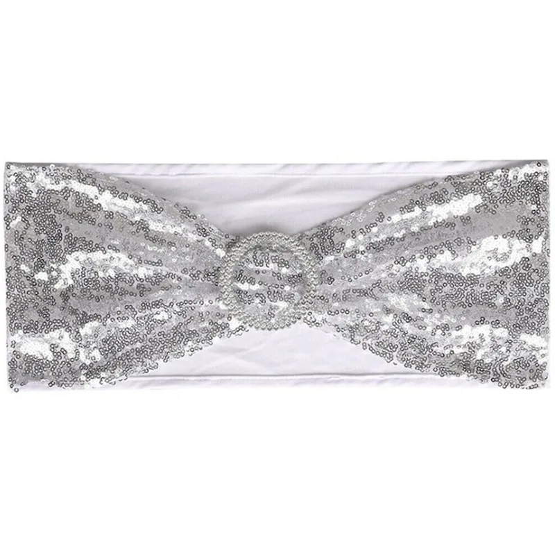 Elastic chair back flower sequin bow decorative lace hotel wedding supplies chair cover