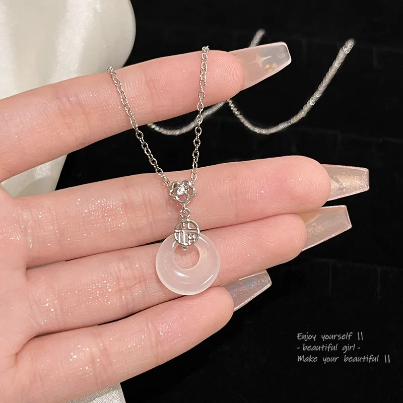 Chinese Style Safe Buckle Necklace For Women Jade Peace Buckle Lucky Bamboo Butterfly Zircon Charm Pendant Necklace