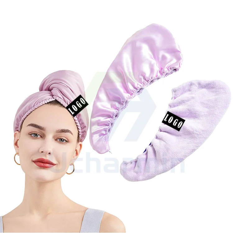 Ucharmin Custom LOGO Satin silk microfiber Hair towel dry hair microfiber coral fleece quick drying wrap bath shower head towel