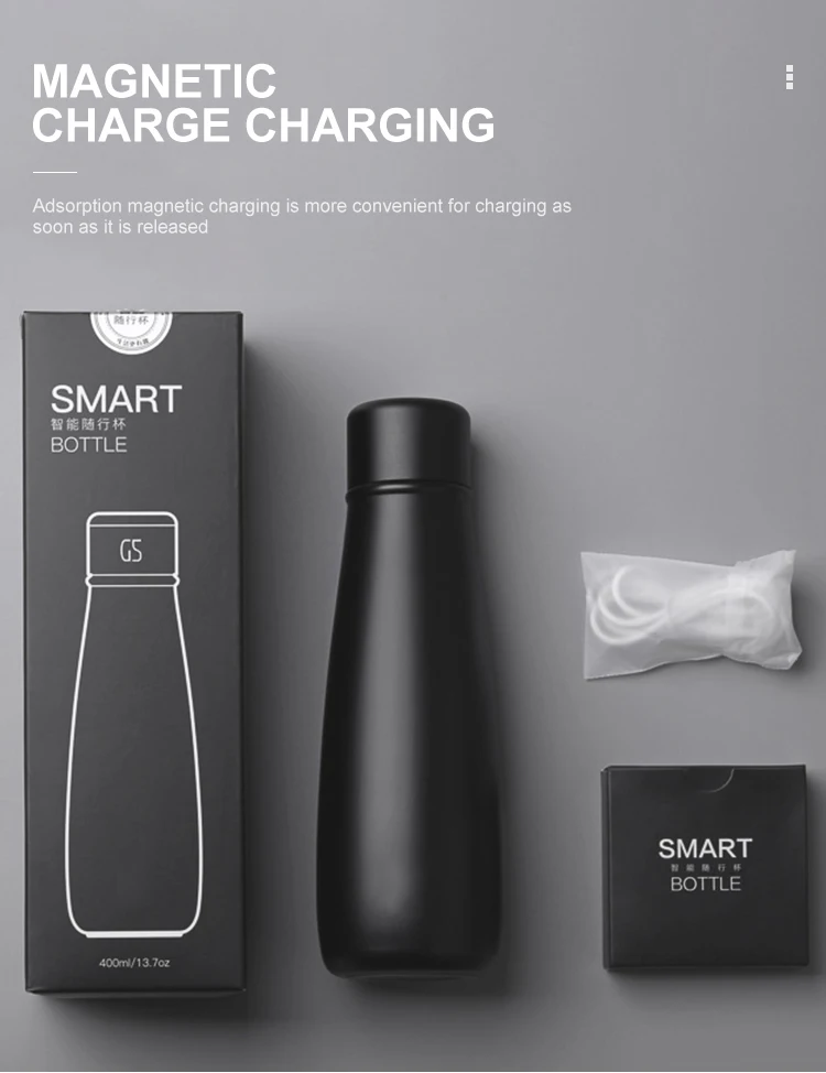 Luxury Black Design Drinking Water Alarm To Remind Temperature Display Stainless Steal Water Bottles