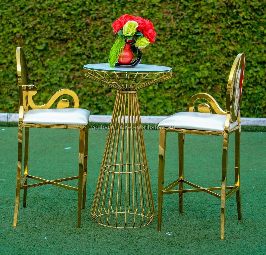 Wedding furniture stainless steel highboy bar table and stool for sale