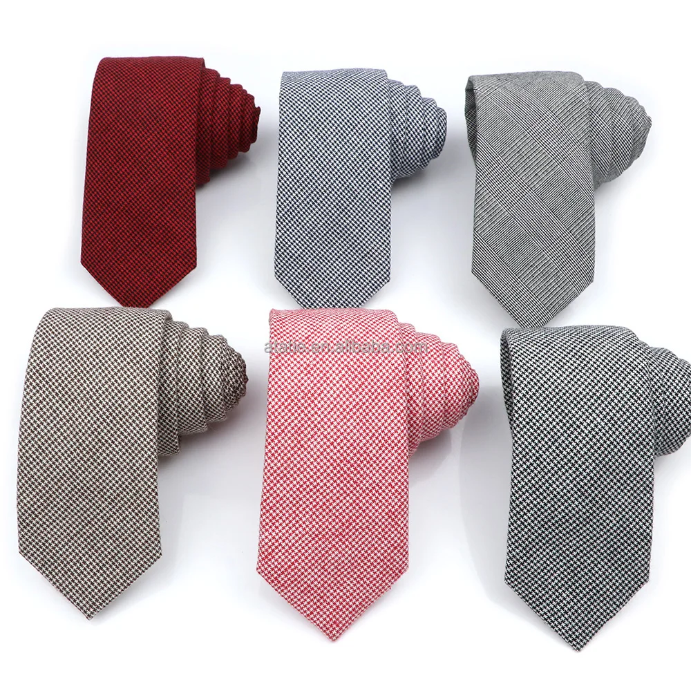 Pure Colorful Mens Fashion Tie Casual Cotton Plaid Striped Necktie 6CM Width Narrow Wedding Business for Men