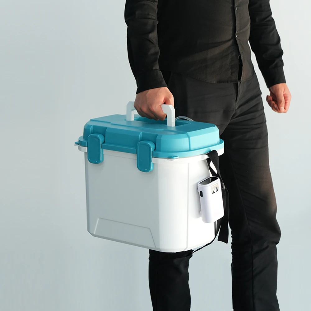 Customized 13qt cheap price plastic fishing live bait boxes with aerator cool fishing bait storage