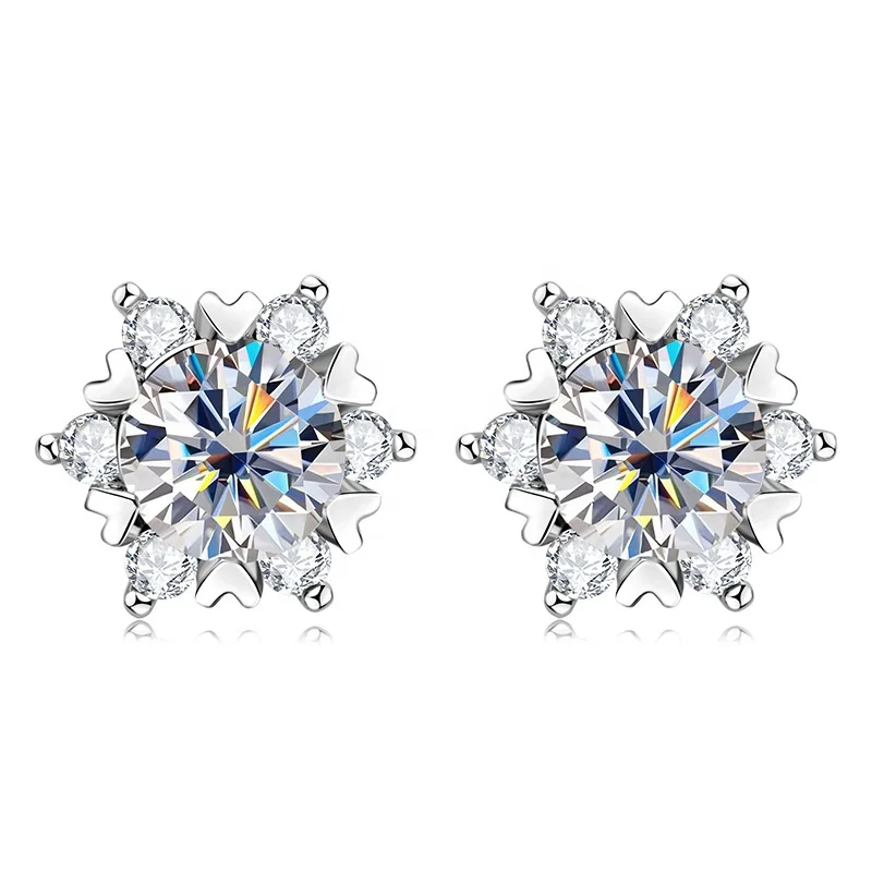 Женские серьги-гвоздики из муассанита, 925 цветов