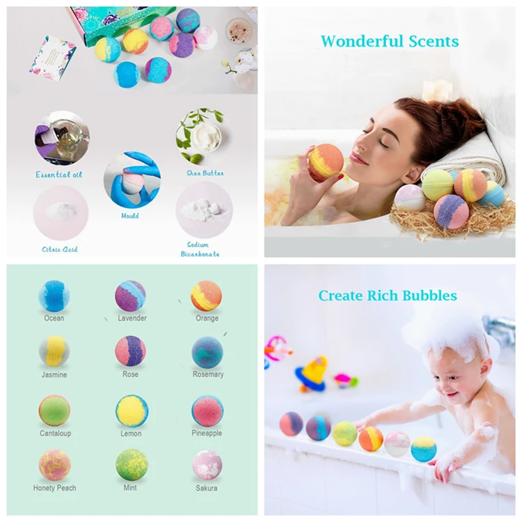 
Color handmade bubble golden mini organic relaxing spa fizzy bath bomb set 