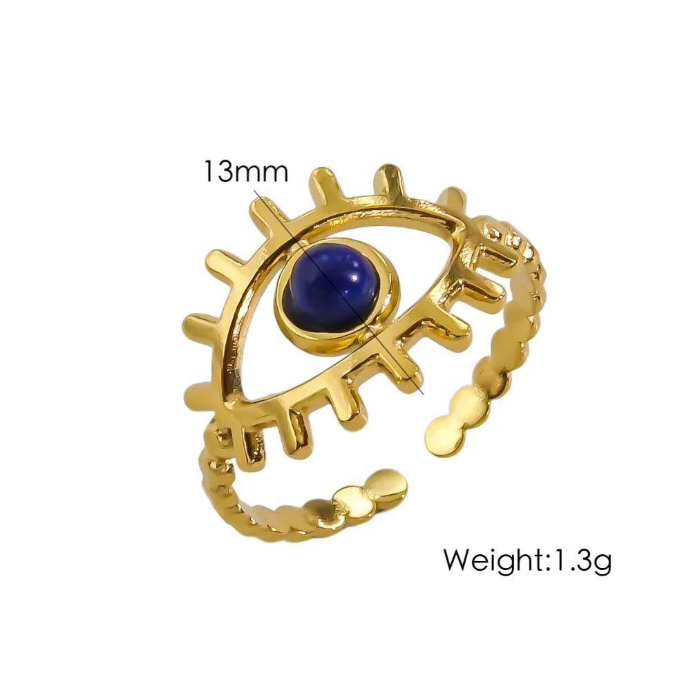 Colorful Natural Stone Setting INS Fashion Stainless Steel 14K Gold Open Turquoise End Ring