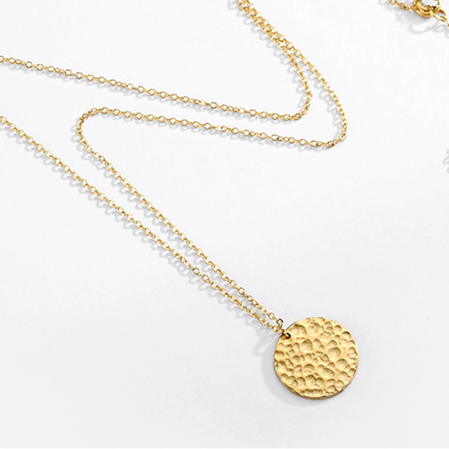 e-Manco Minimalist Round Hammered Custom Pendant Stainless Steel Necklace Sublimation Blank Laser Engraving Jewelry for Women