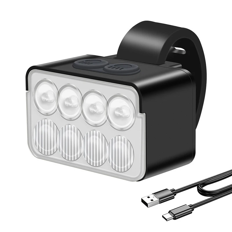 universal USB rechargeable type-c night riding headlight white bicycle light square head lamp bike light riding safety flashing