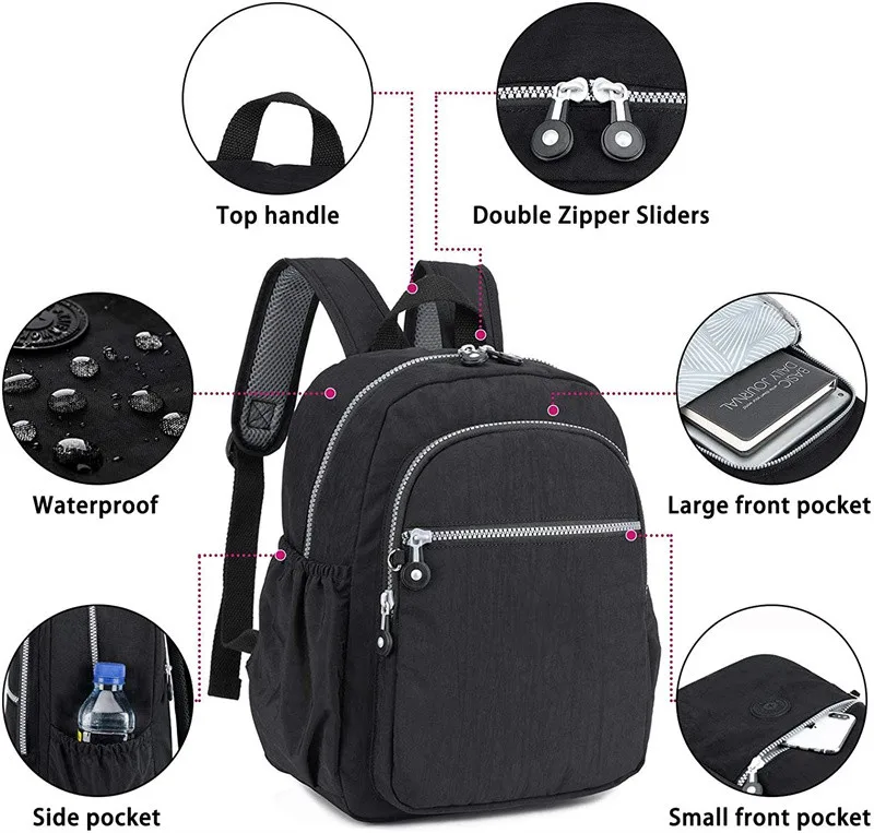 Small Nylon Backpack Mini Casual Lightweight Daypack Backpacks for Women and Girls