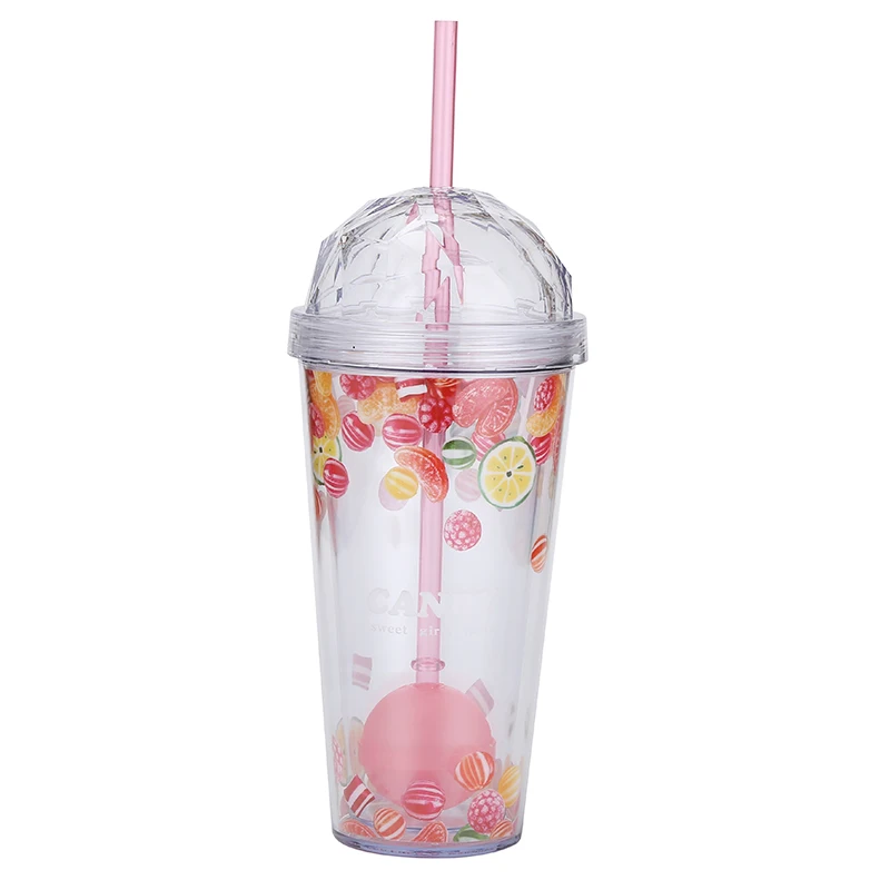 Fancy double wall tumbler plastic tumbler with gold glitter inside