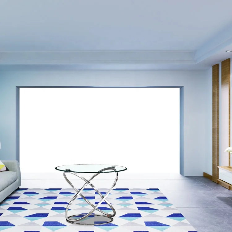 Restaurant kitchen glass top round dining tables stainless steel base furniture