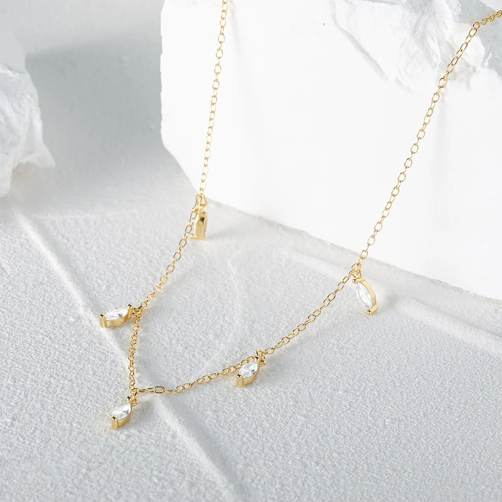 Dainty Zircon 925 Sterling Heart Women Day Pendent Pearl Crafted Cross Jewelry Mom Clover 18K Gold Plated Silver Necklace