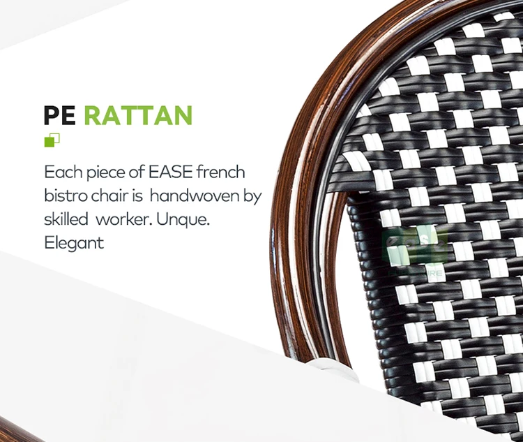 (E200779 side) Aluminum bamboo look outdoor french bistro rattan chairs for cafe