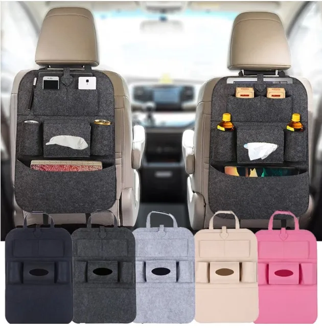 1pc Universal Car Back Seat Storage Bag Organizer Trunk Elastic Felt Storage Bag 6 Pockets Organizer Hanging Car Accessories