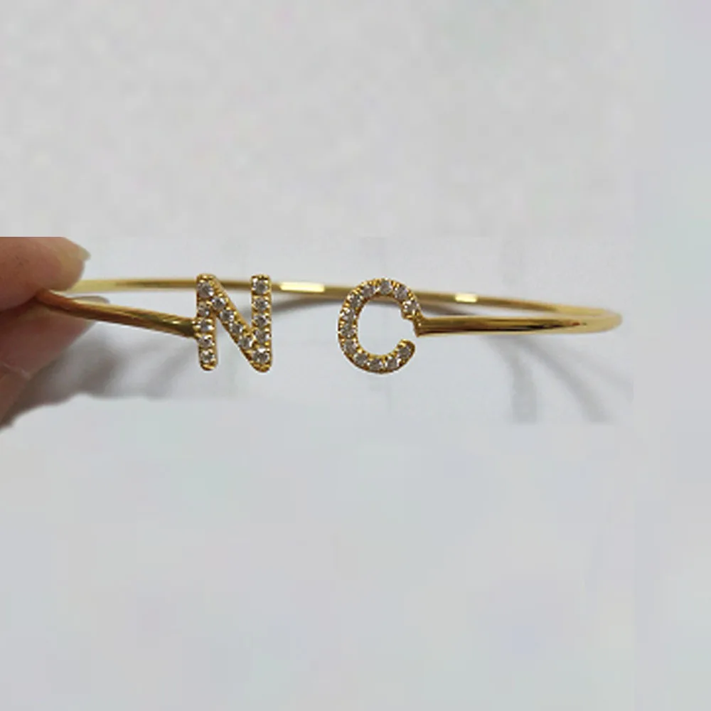 Fashion Adjustable  Charm Name Bracelet Personalized Custom Initials Letter Zircon Bracelet Bling Crystal Jewelry for Couple