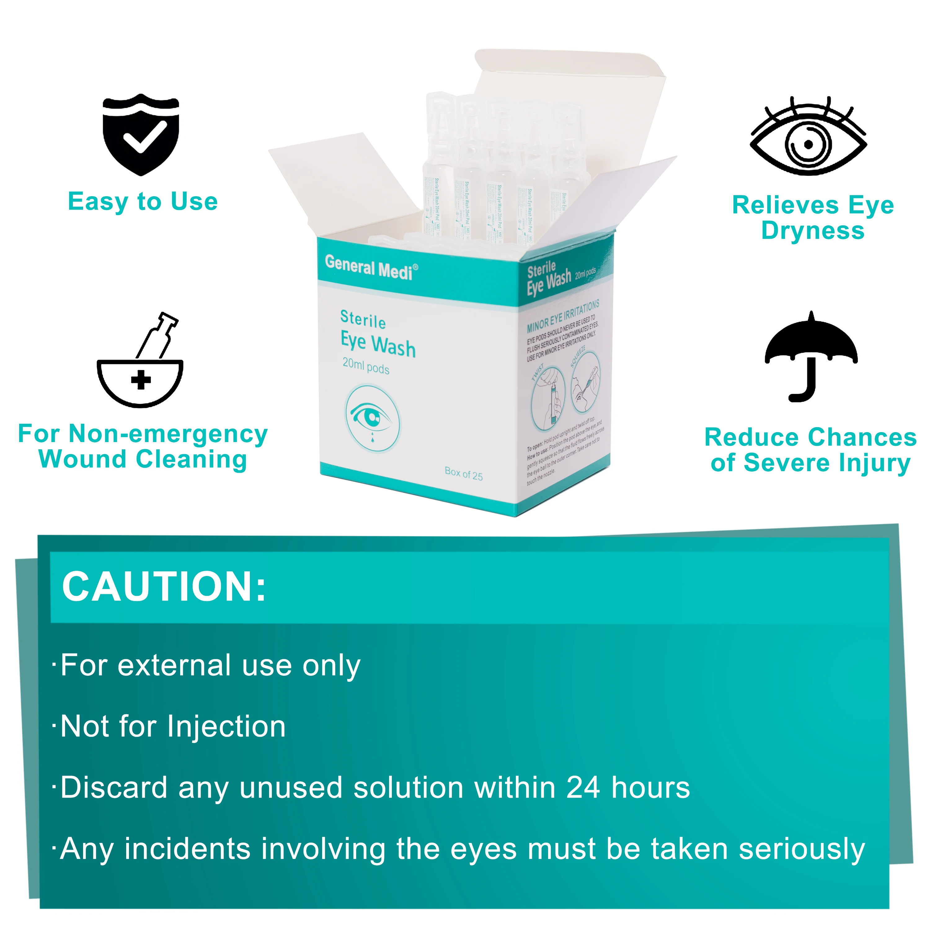 25Pack 20ml normal eye wash sterile saline solution bacteriostatic saline sterile water eyewash emergency first aid
