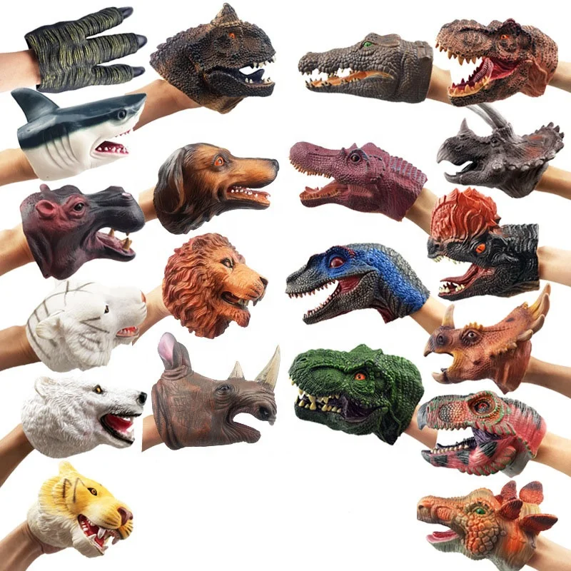 Kids Children Toy Dino Story Soft Plastic Realistic Dog Tiger Animal Dinosaur Hand Puppet