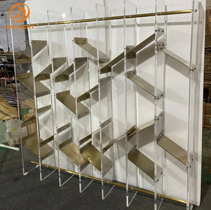 wholesale custom simple modular high end wall metal book shelf stainless steel bookshelf for office decoration