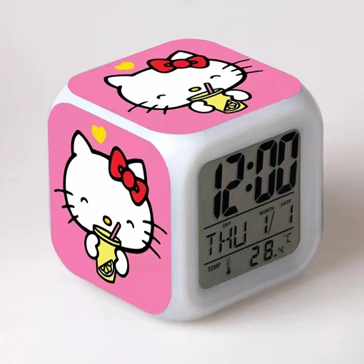 Hello kittyi girls wake up light kids digital alarm clock button batteries HK usb bed alarm clocks