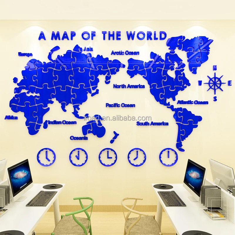 decorative accents Creative Stereoscopic  Office Company Store Home Decorative Art World Map Acrylic Wall Decor