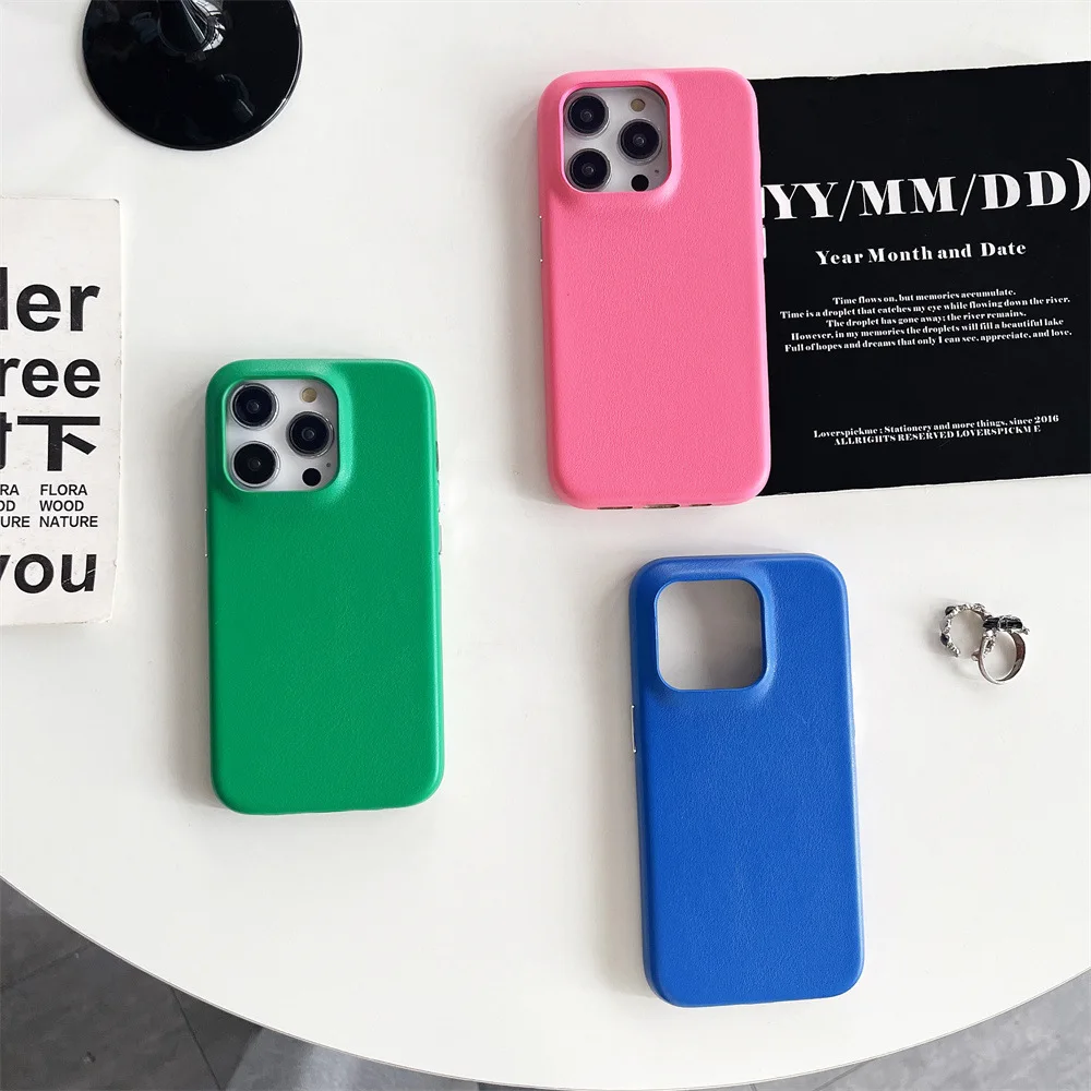 FCT Niche Solid Color Plain Fashion Pure Best Selling Pu Leather Custom Full Case Factory Phone Case For Iphone 14 15 16 Pro Max