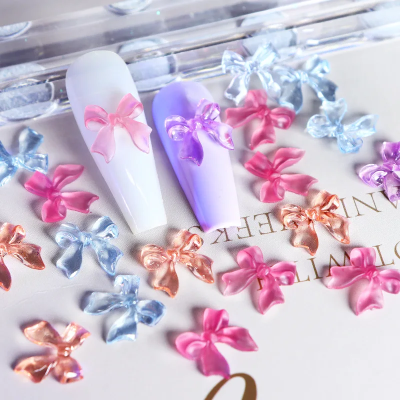 40PCS Light-sensitive Bow Nail Art Rhinestones Parts Kit Sunlight UV Color-Changing Jewelry For Manicure DIY Summer Nails Charms