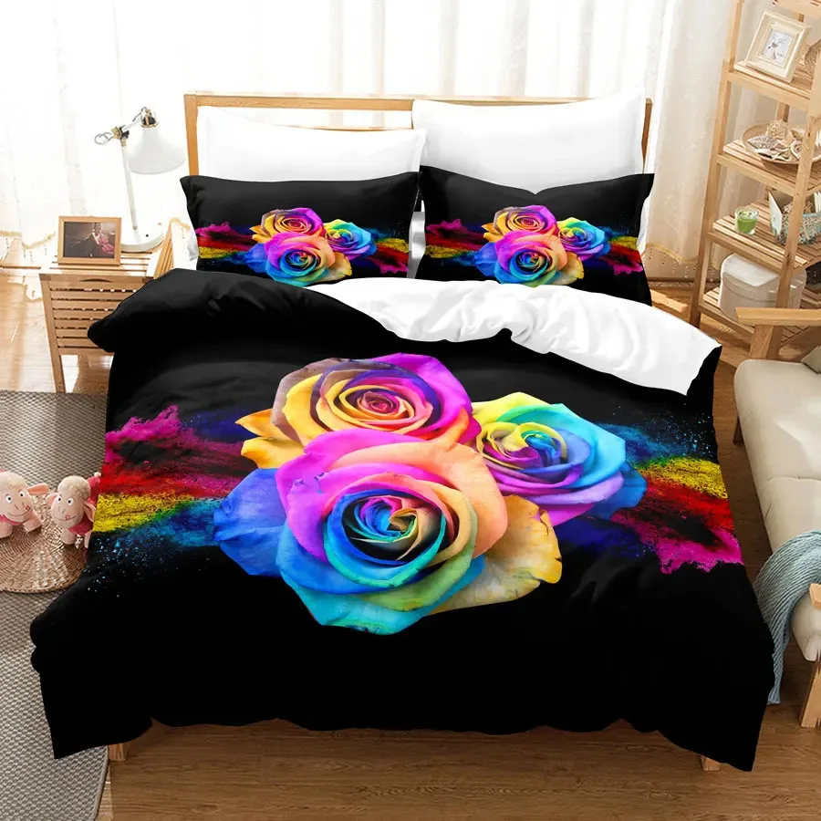 Bedsheet Red Rose Bed Linen Sheet China Manufacturer Custom 3D Print Bedding Set