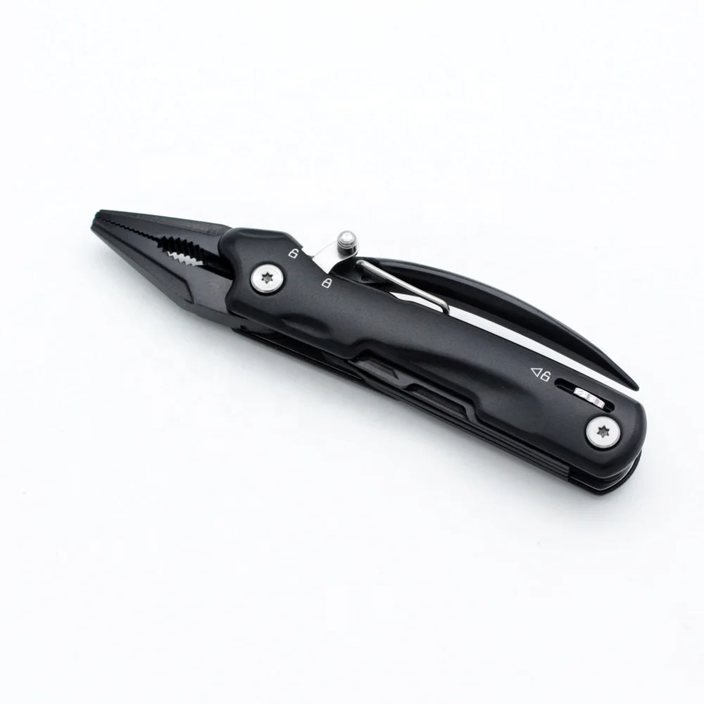Black Aluminium Handle 9 in 1 Pocket Multi Tool Combination Pliers With Secure Locking