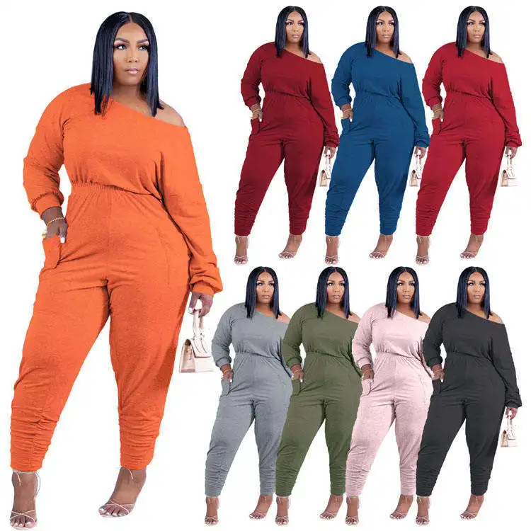 Plus Size Women Long Sleeve Clothing 2022 New Arrival Two Piece Set Solid Color Women Sweatsuit Sportswear Sets 2 Piece Outfits