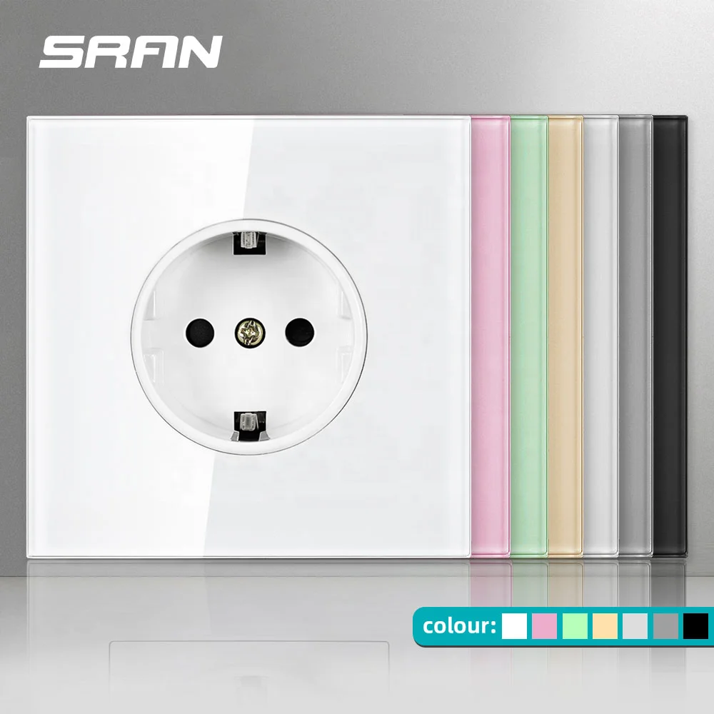  SRAN EU Standard Power Electric Socket Luxury full mirror Tempered glass Panel Wall Light