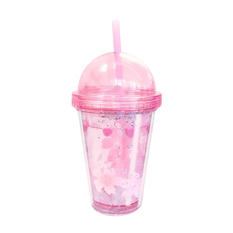 
Girlwill Sakura Double Wall Plastic Cup With Water Inside Dome Lids Tumbler With Straw Drink Mugs Custom Logo Supports OEM/ODM 