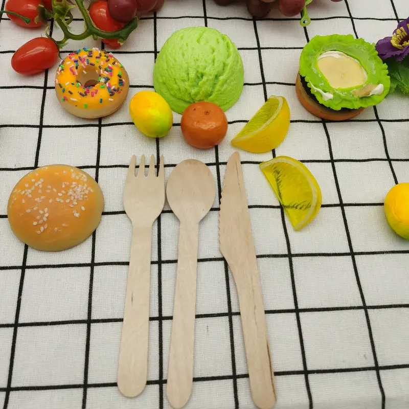 Disposable Wooden Cutlery Spoons Fork Knife for Desserts Customized Package