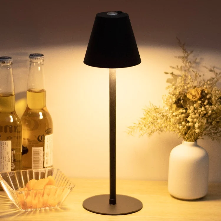 Metal desk lamp with round bottom, square bottom, circular cordless high foot lamp, bar, dining bar, bedroom, minimalist