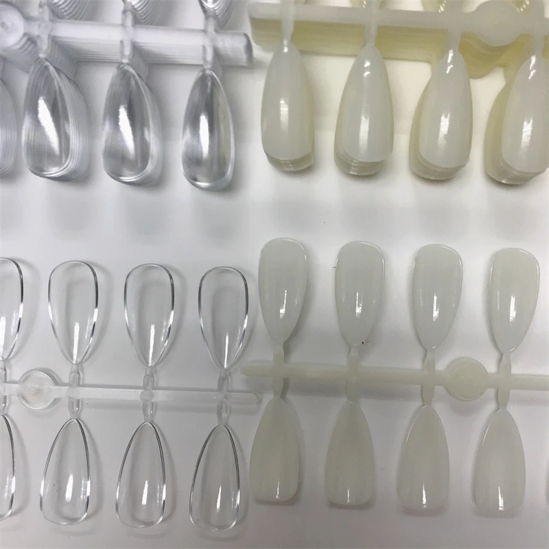 120pcs Display Nail Tips Color Display Nail Sharp Water Drop Shape Clear Natural Color Chart Display for Manicure Practice