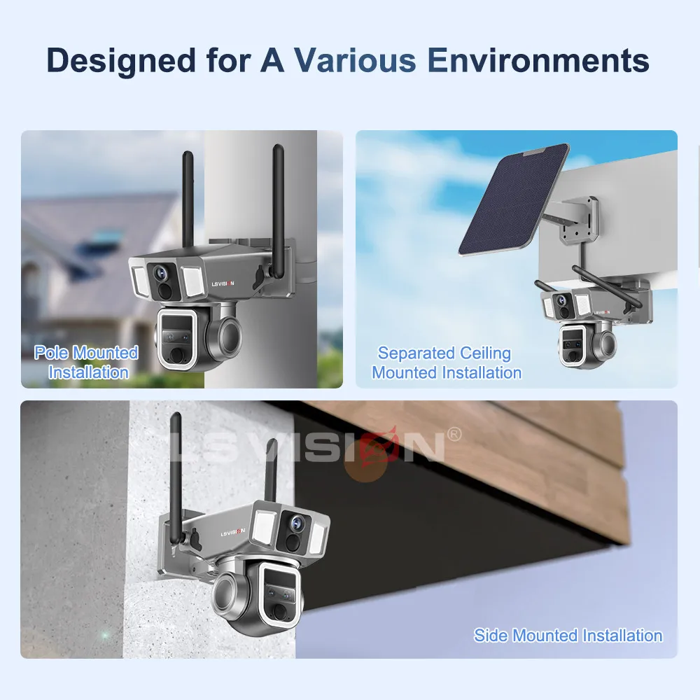 LS VISION 4G&WIFI Solar Security Camera Outdoor 10X Zoom Dual Lens Screen Wireless Cameras 2K/4MP PTZ Cam Human Tracking CCTV