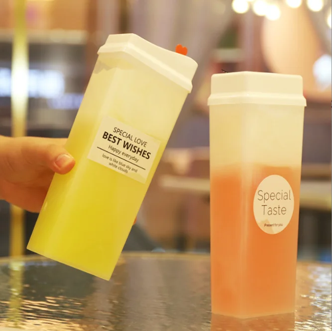 Чашка квадратной формы Boba чашка для Пузырькового чая пластиковая с крышкой и вилкой фруктовый молочный чай 400 мл 500 прозрачные пластиковые ведра напитков