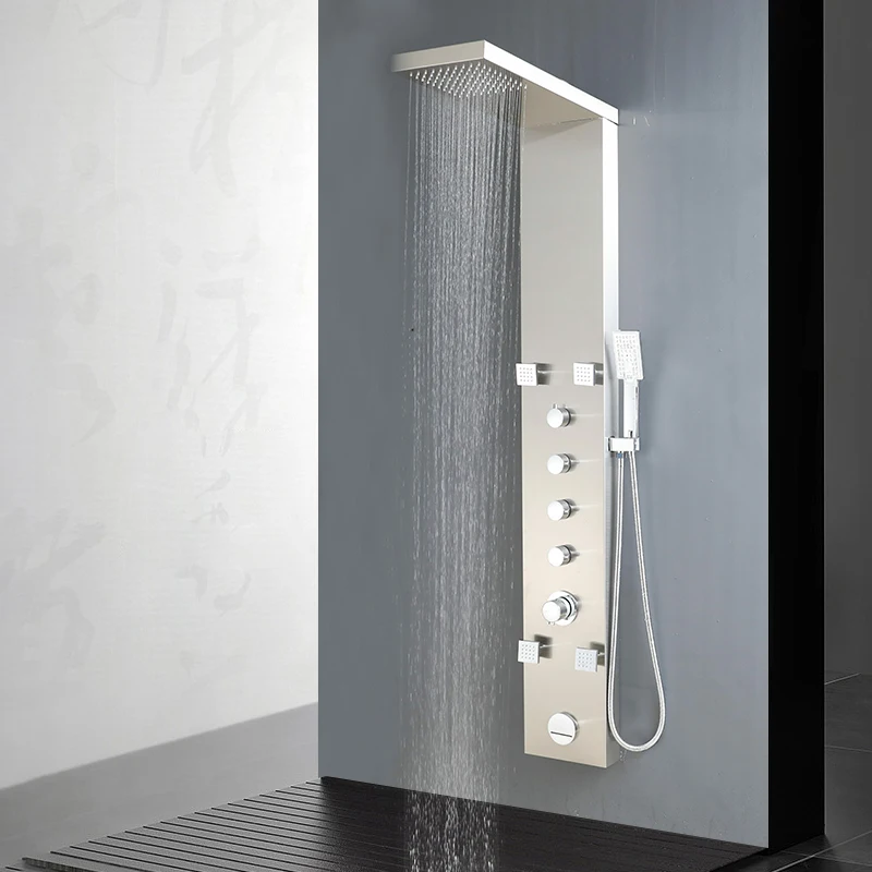 wall mounted Stainless steel Rainfall shower panel with waterfall mode body jets shower