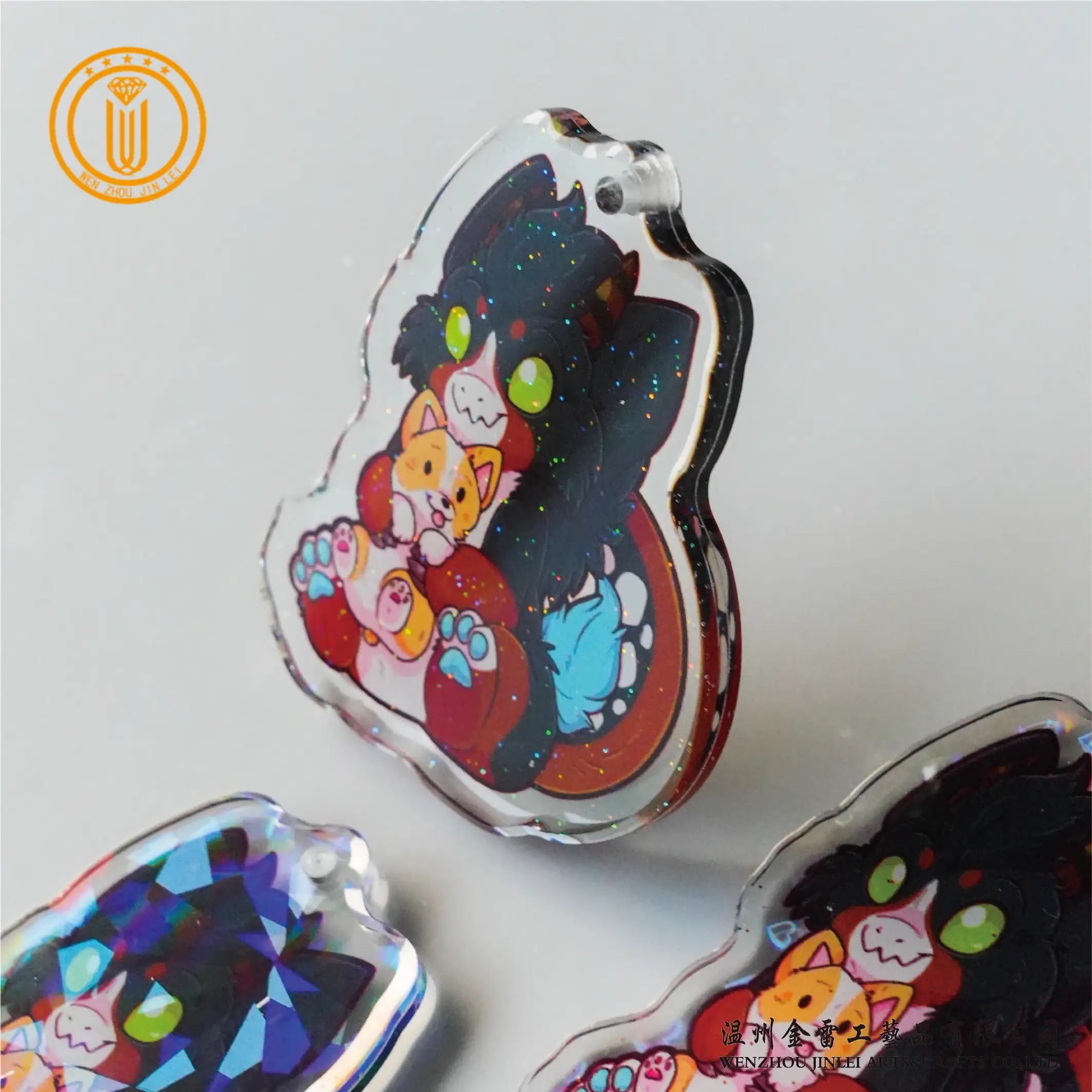 Jinlei Manufacturer Custom Printed Colorful Clear Cute anime For diy Excellent glitter Plastic Acrylic Keychains