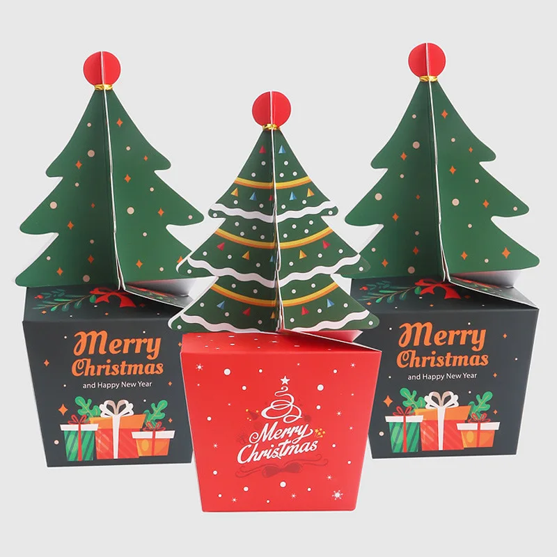New designed 3D christmas tree shaped foldable gift paper boxes for candies