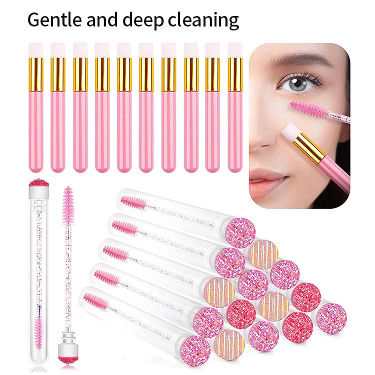 Cnklash 60ml Soap Foaming Pink Mascara Wands Long Synthetic Lash and Brushes Luggage Kit for Eyelash Extension and Beauty