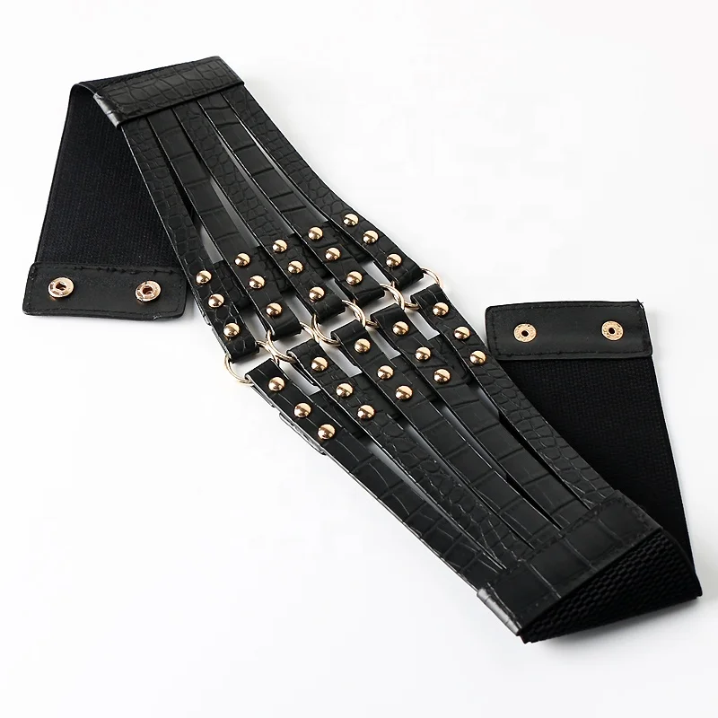 Rivets wide waist seal female decorative western assembly skirt punk elastic waist belt coat belt