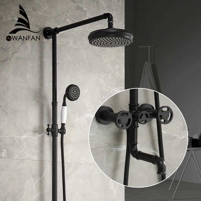European Style industrial wall mounted hot and cold shower system for hotel bathroom set with brass mixed valve shower equipment