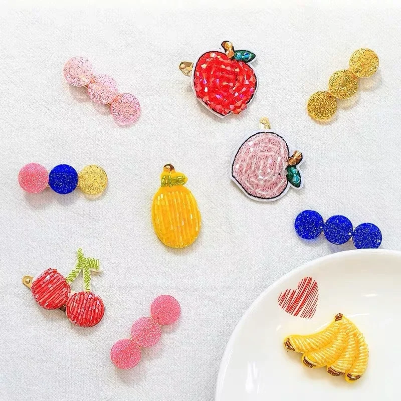 
New Design Korean Hair Accessories Rhinestone Hair Pin Cute Shiny Fruit Hair Clip 2PCS/Card For Kids 