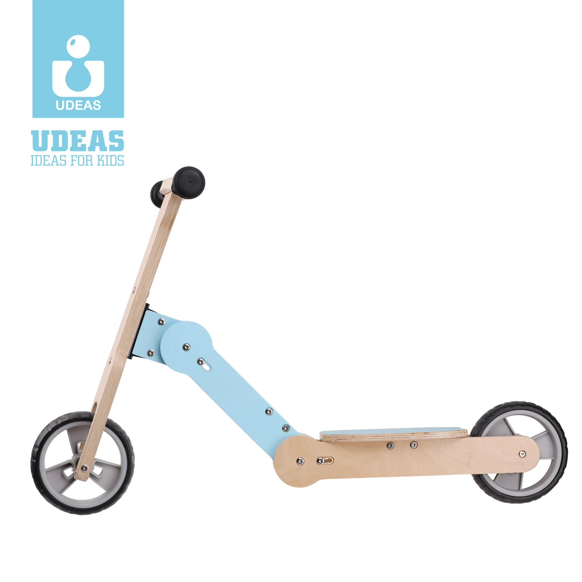 UDEAS 2 in 1Two Wheels Kick Scooter Wooden Kids Scooter with Balance bike