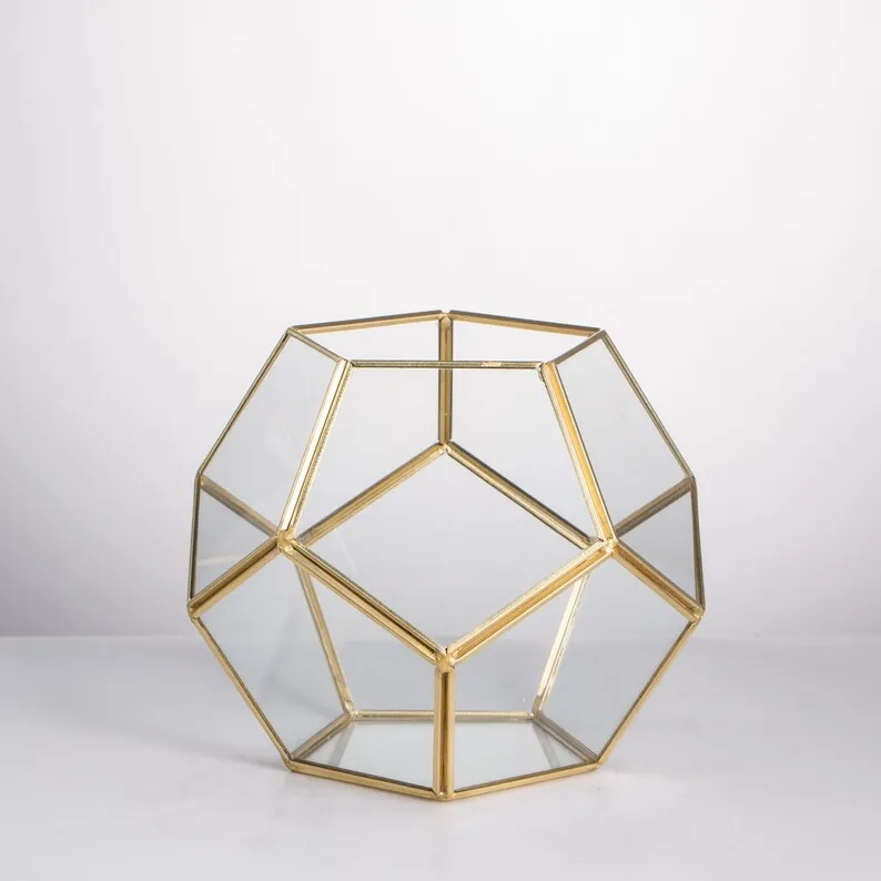 Glass Geometric Terrarium - Succulent Planter - Brass Container Box for Garden/Outdoor/Indoor/Home Decoration, Wedding Gift,