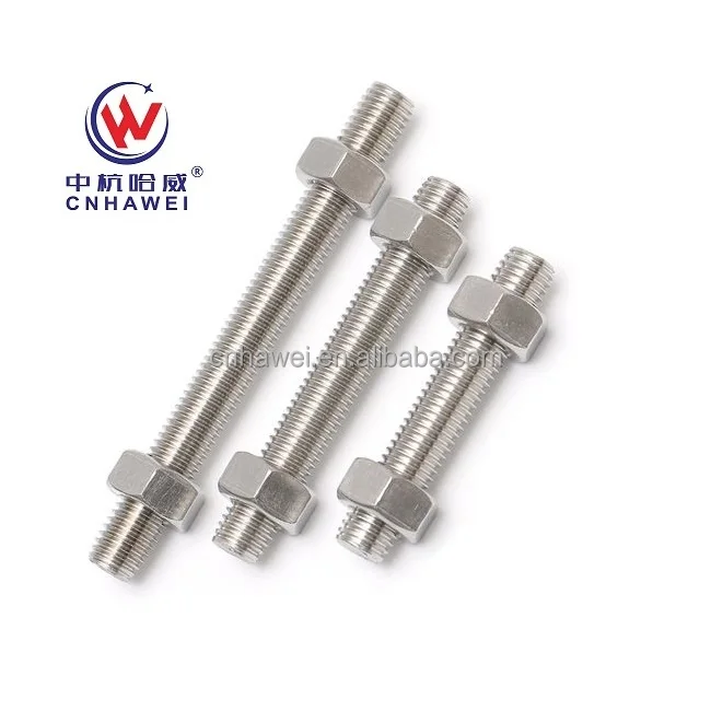 DIN975 DIN 976 threaded rods Stainless Steel 304/316   threaded Rod stub Bolt With Hex nut