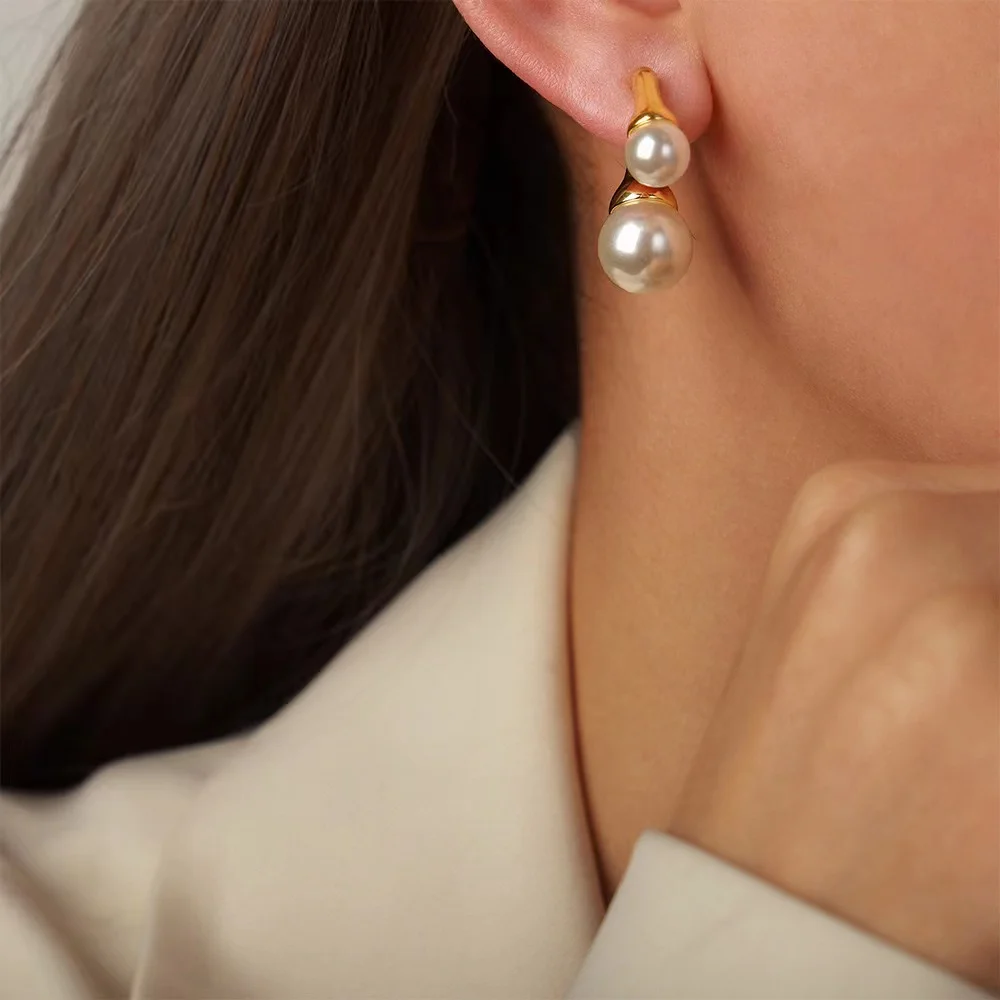 Wholesale Retro Jewellery Pentagram Pearl Earrings Aura Plated Crystal Dangle Earrings Fashion Women Accessories Jewelry