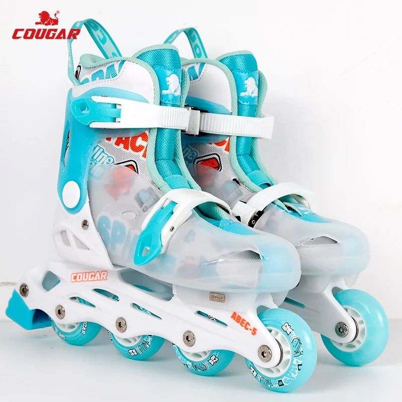 Customized Cougar Four Wheels Adjustable Kids Roller Skates Shoes With PU Wheels PP Hard Boot Shell
