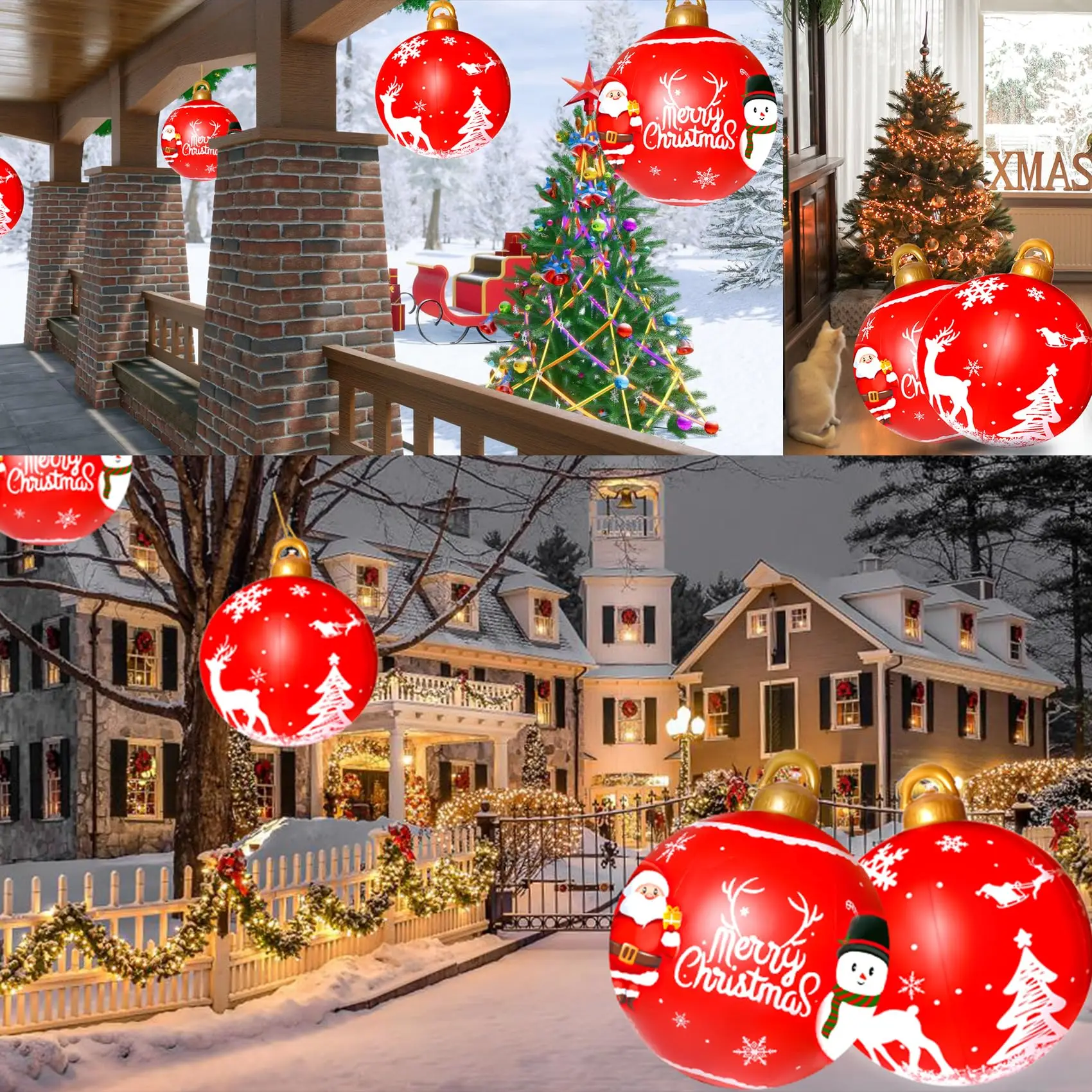 Christmas Inflatable Decorated Ball 24in Yard Inflatable Christmas Balls Giant Xmas Tree Ornaments PVC Blow up Yard Decorations