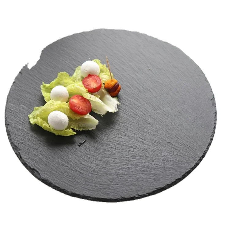 Various shapes and sizes natural slate restaurant plates dinner plate round black stone plates for tableware